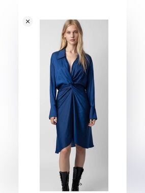 Zadig & Voltaire Rozo Satin Long Sleeve Dress in Bleu Roi (Royal Blue)